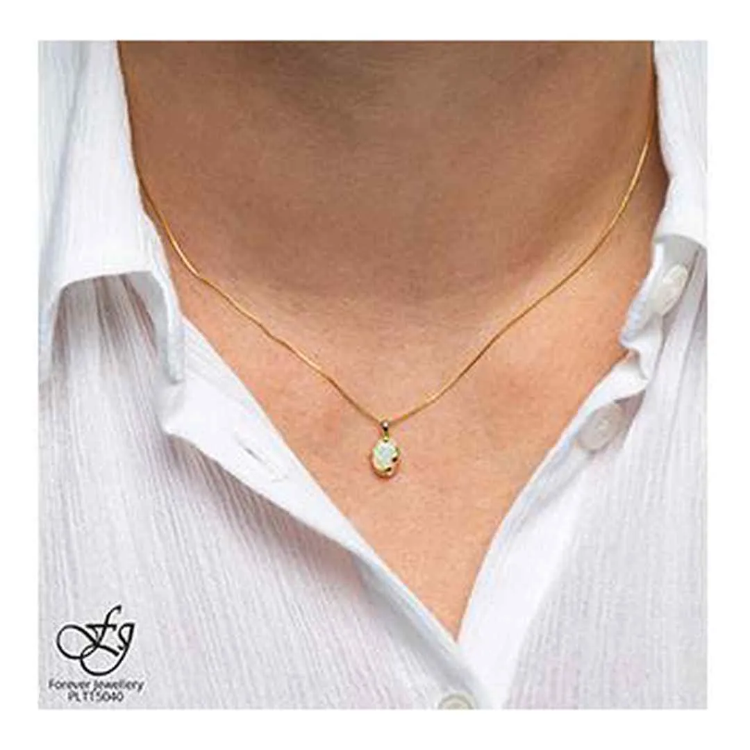 10K Yellow Gold Oval Opal Necklace