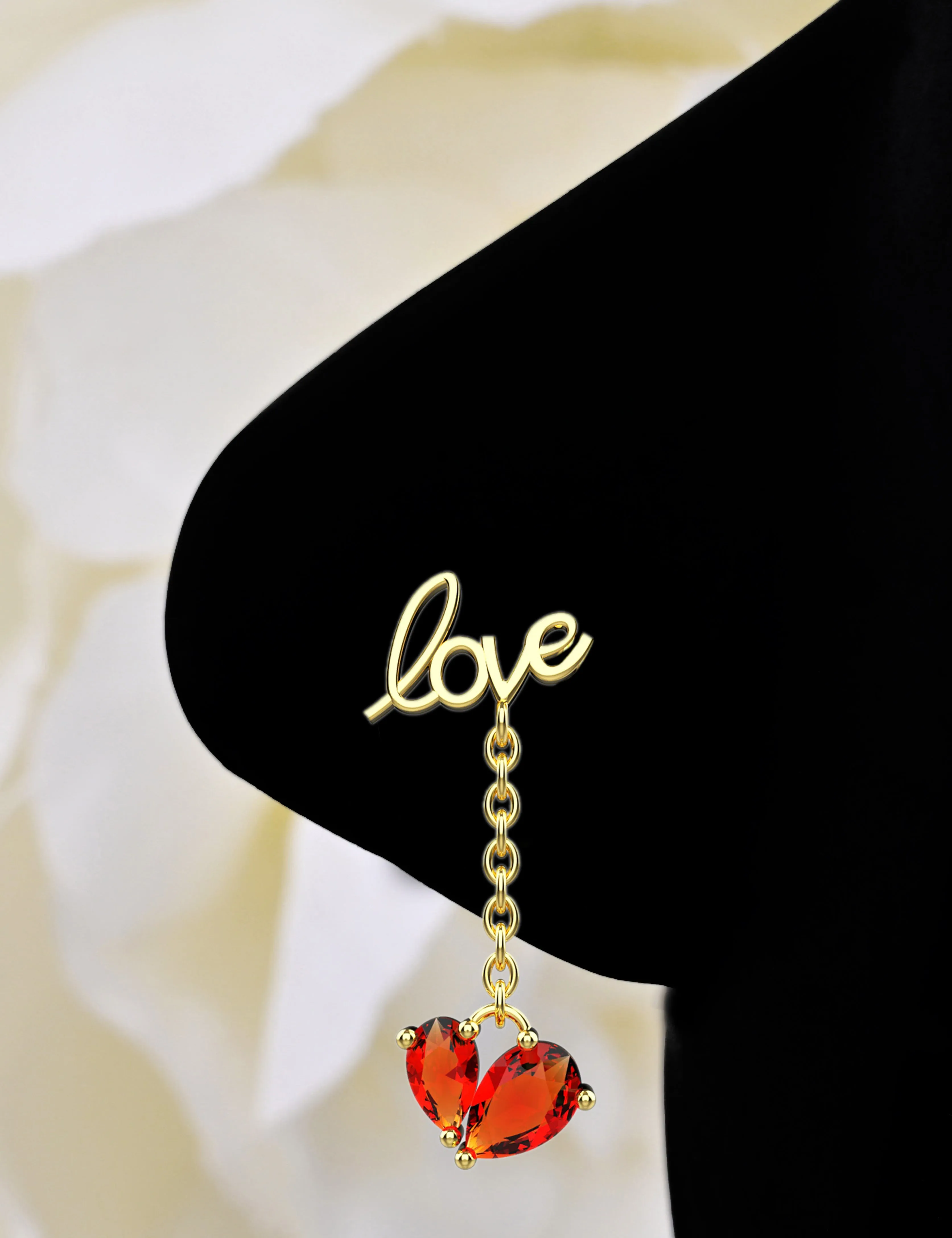 14ct Gold Love Nose Stud with Red Stone – Nose Jewelry for Women