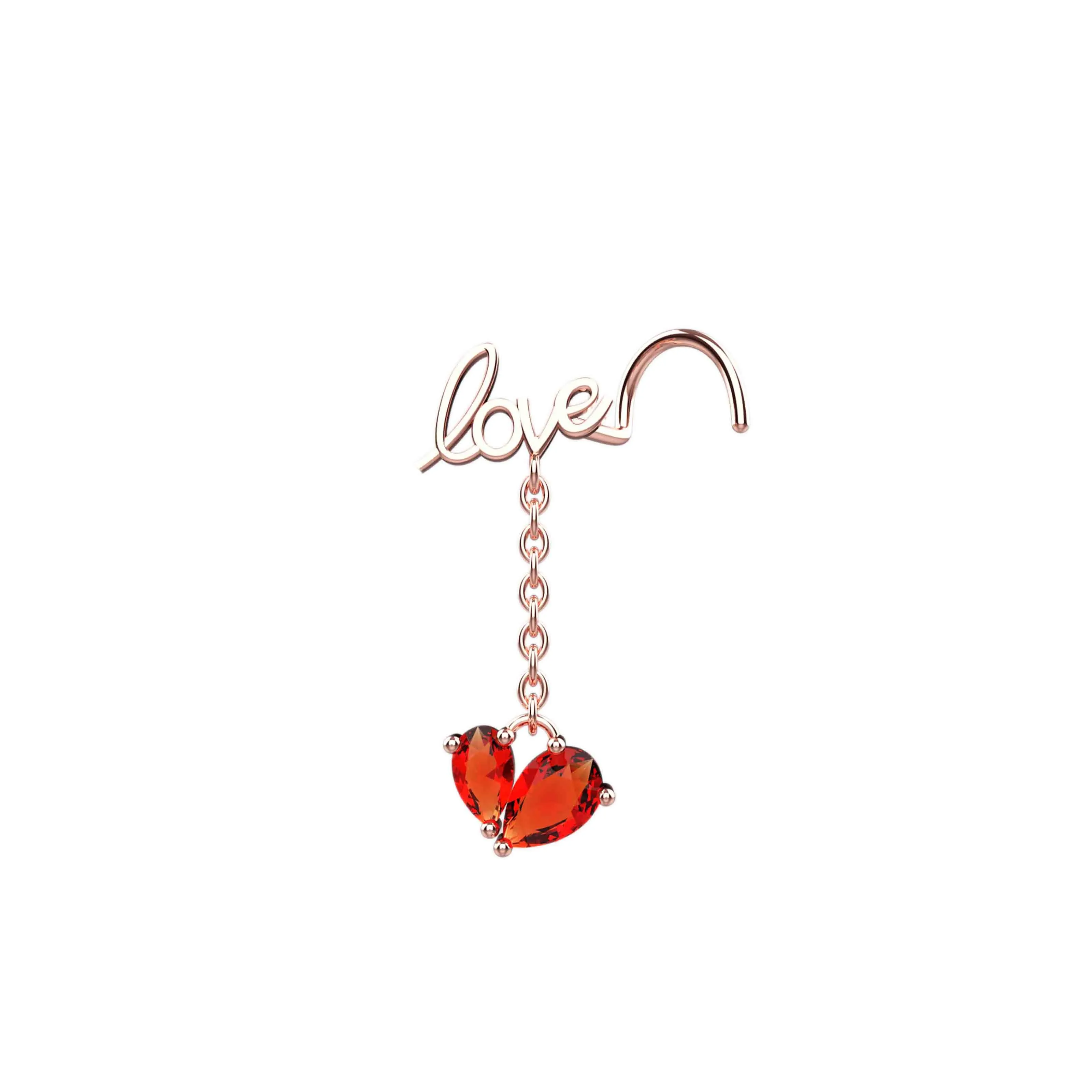 14ct Gold Love Nose Stud with Red Stone – Nose Jewelry for Women