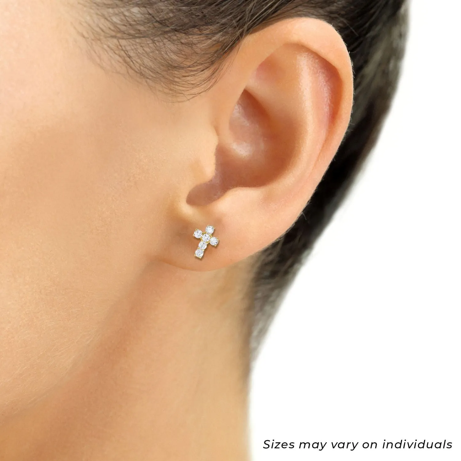 14k Gold Cross CZ Stud Earrings with Screwbacks
