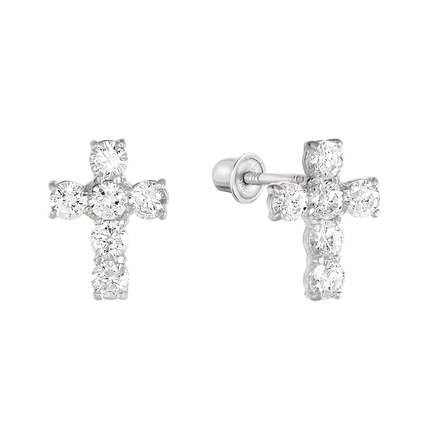 14k Gold Cross CZ Stud Earrings with Screwbacks