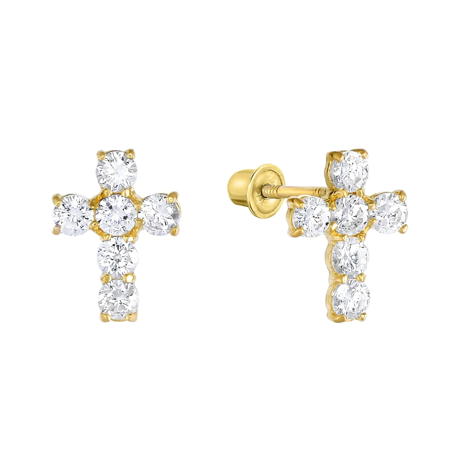 14k Gold Cross CZ Stud Earrings with Screwbacks