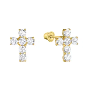 14k Gold Cross CZ Stud Earrings with Screwbacks