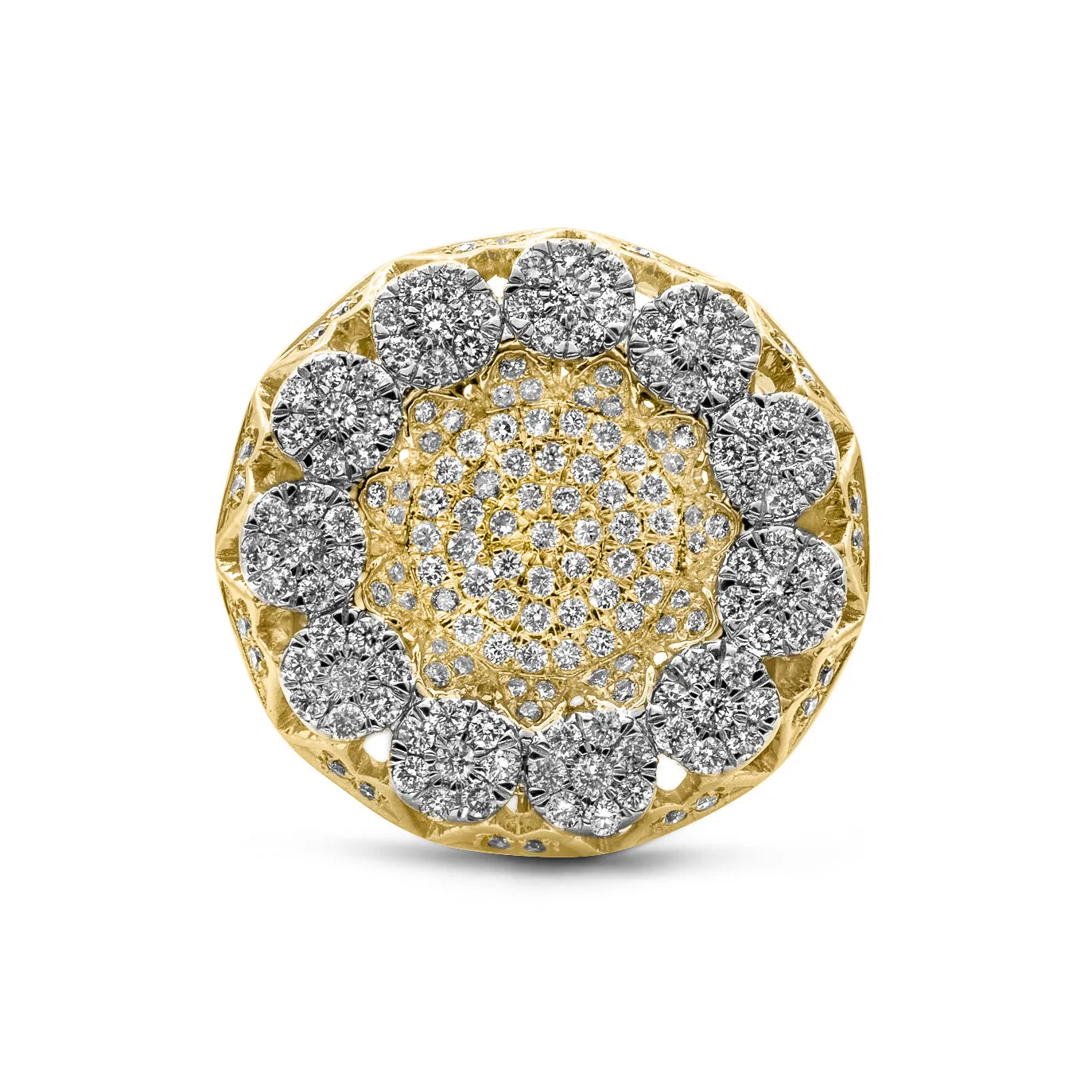 14k Solid Gold Signet Cluster Diamond Ring 1.75ctw