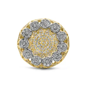 14k Solid Gold Signet Cluster Diamond Ring 1.75ctw