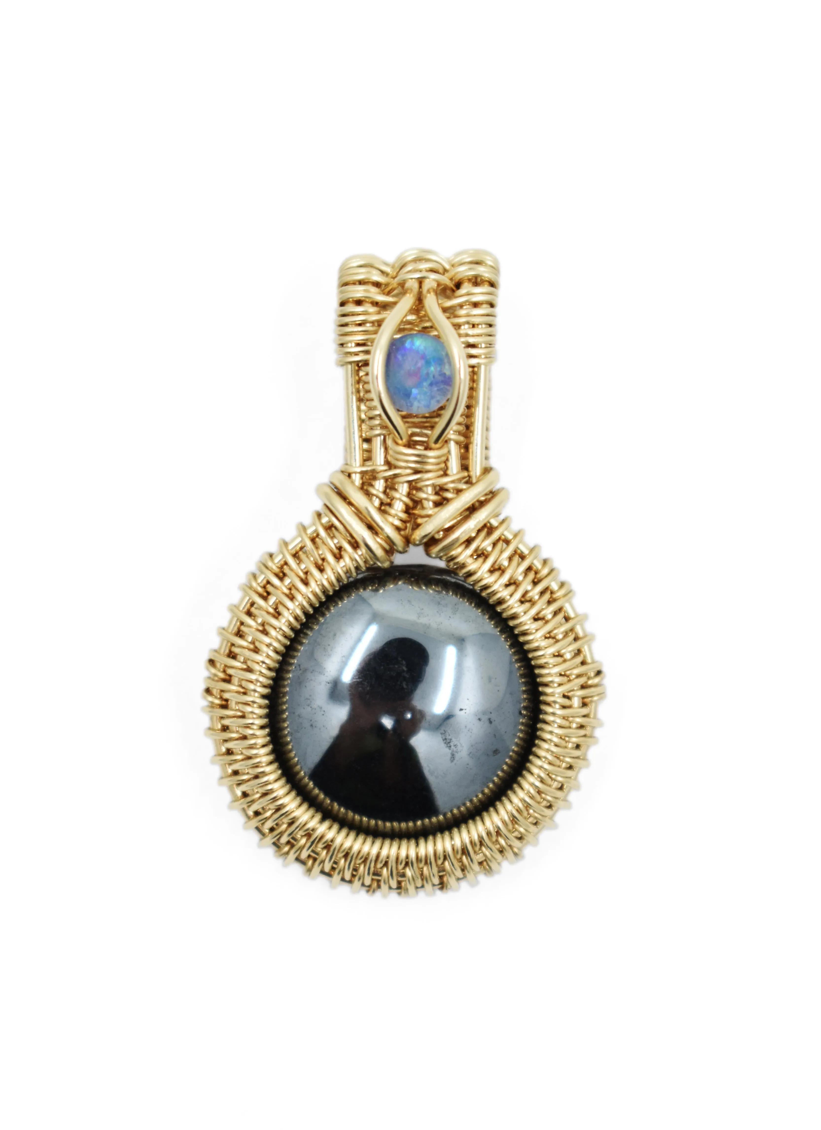 14kt Gold Filled Wire Wrapped Hematite Necklace with Opal Accent