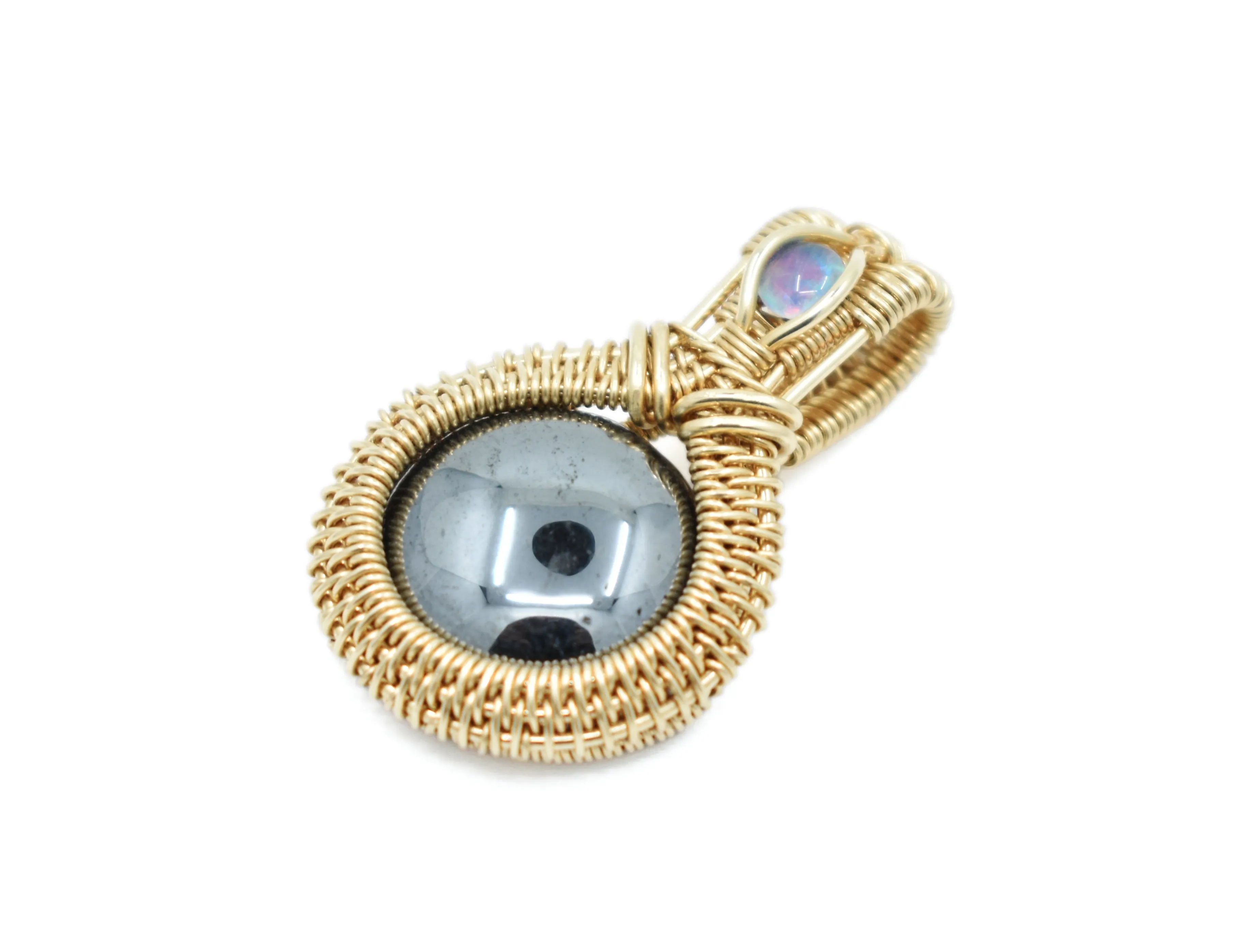 14kt Gold Filled Wire Wrapped Hematite Necklace with Opal Accent