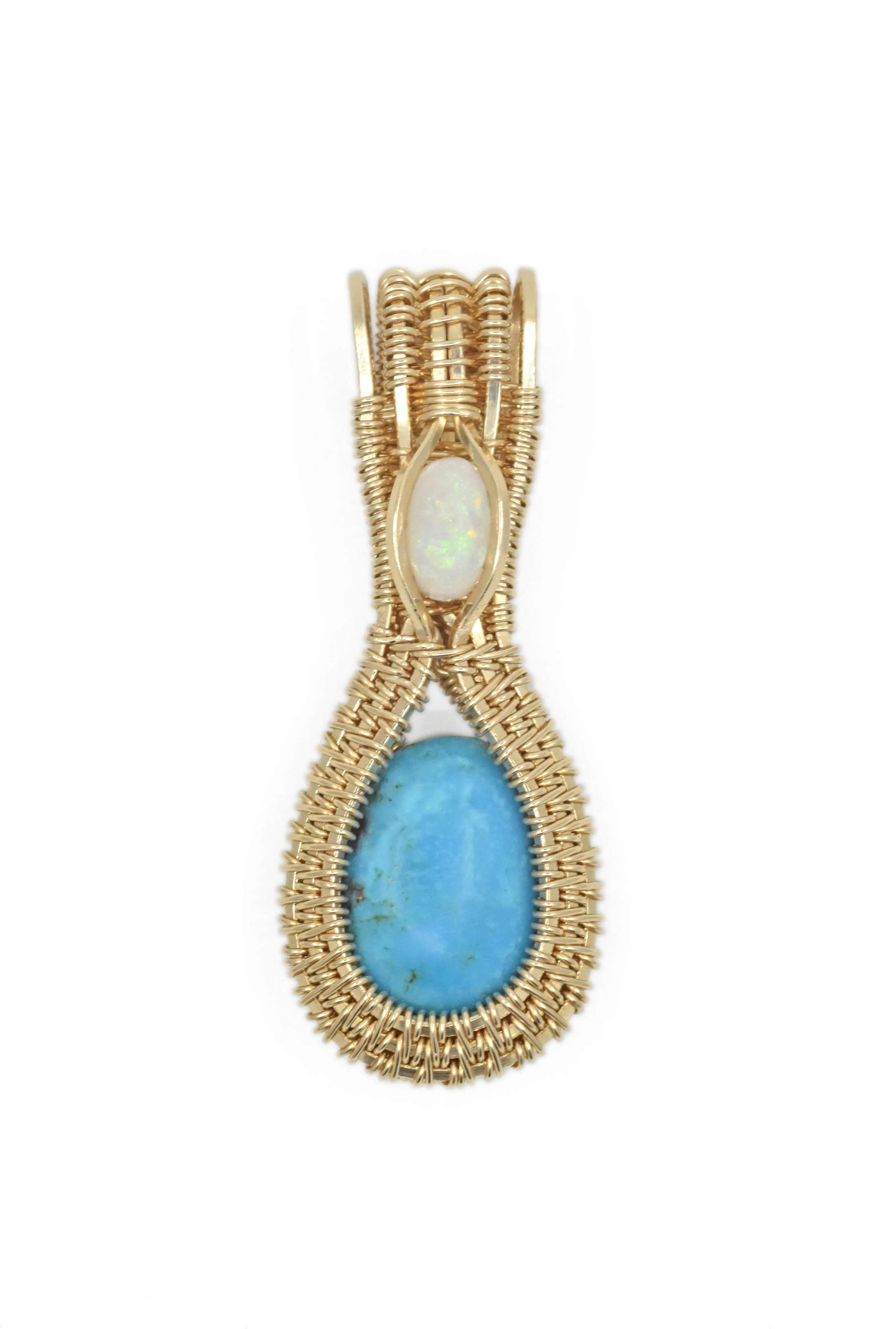 14kt Gold Filled Wire Wrapped Sleeping Beauty Turquoise Necklace with Opal