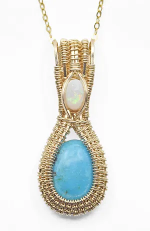 14kt Gold Filled Wire Wrapped Sleeping Beauty Turquoise Necklace with Opal