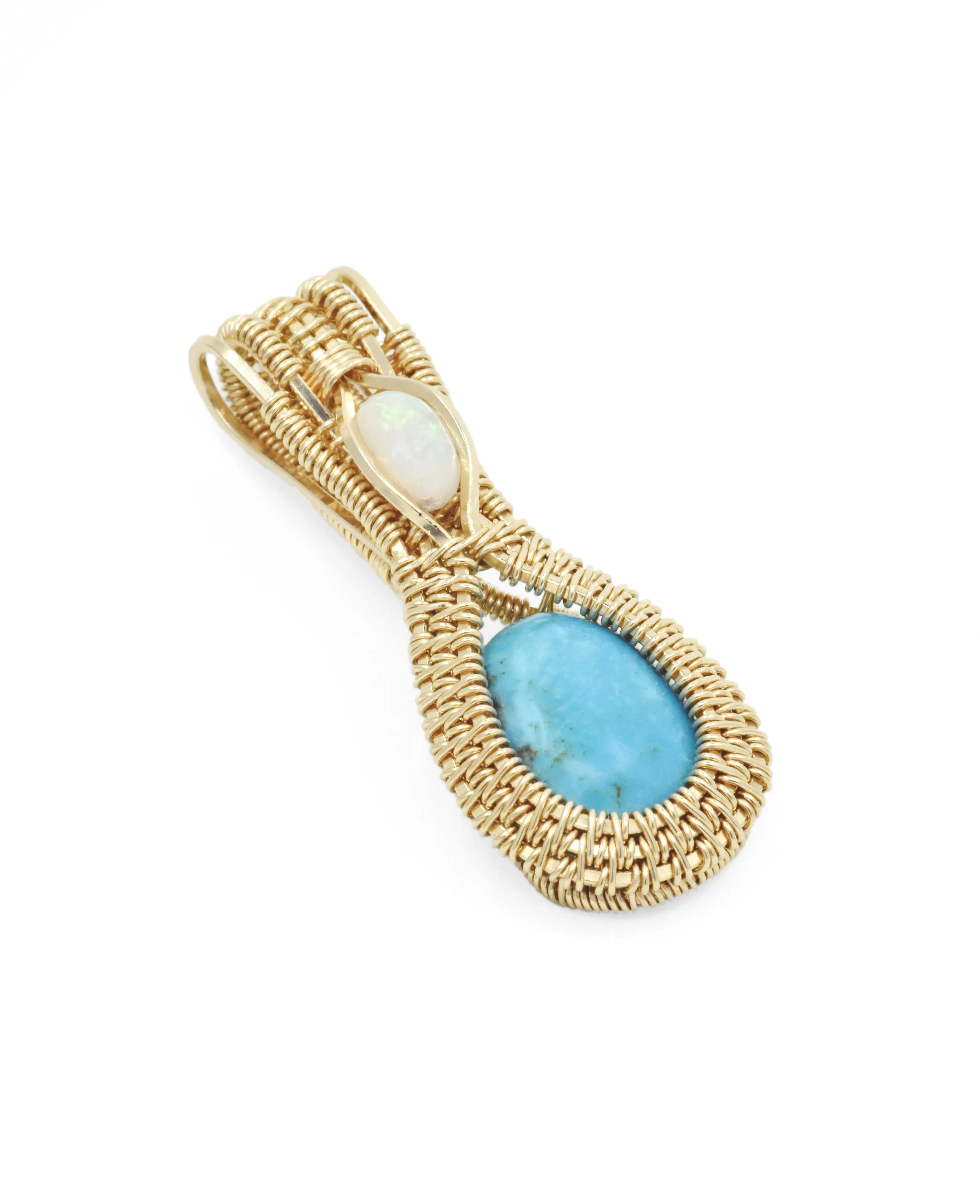 14kt Gold Filled Wire Wrapped Sleeping Beauty Turquoise Necklace with Opal
