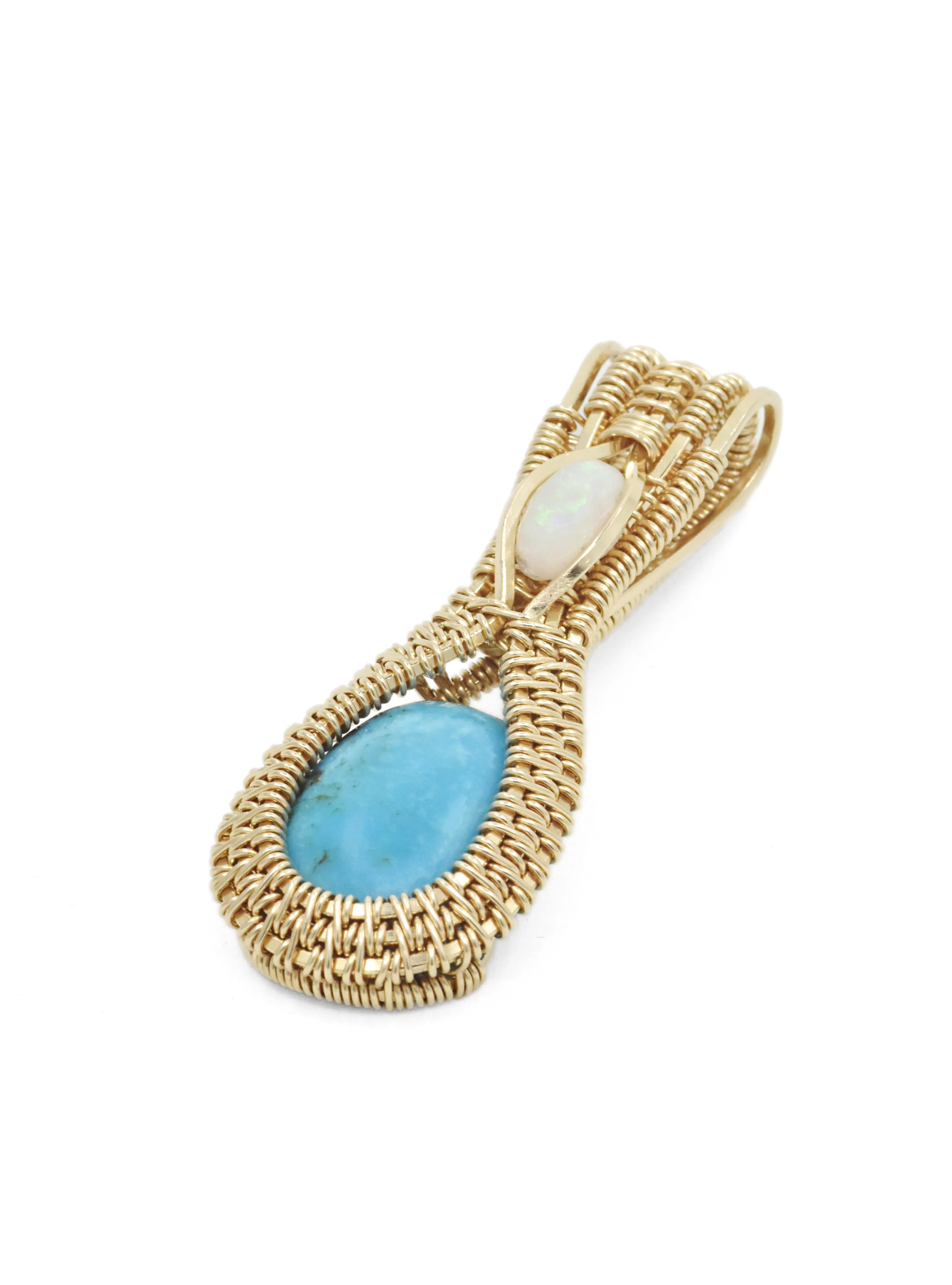 14kt Gold Filled Wire Wrapped Sleeping Beauty Turquoise Necklace with Opal