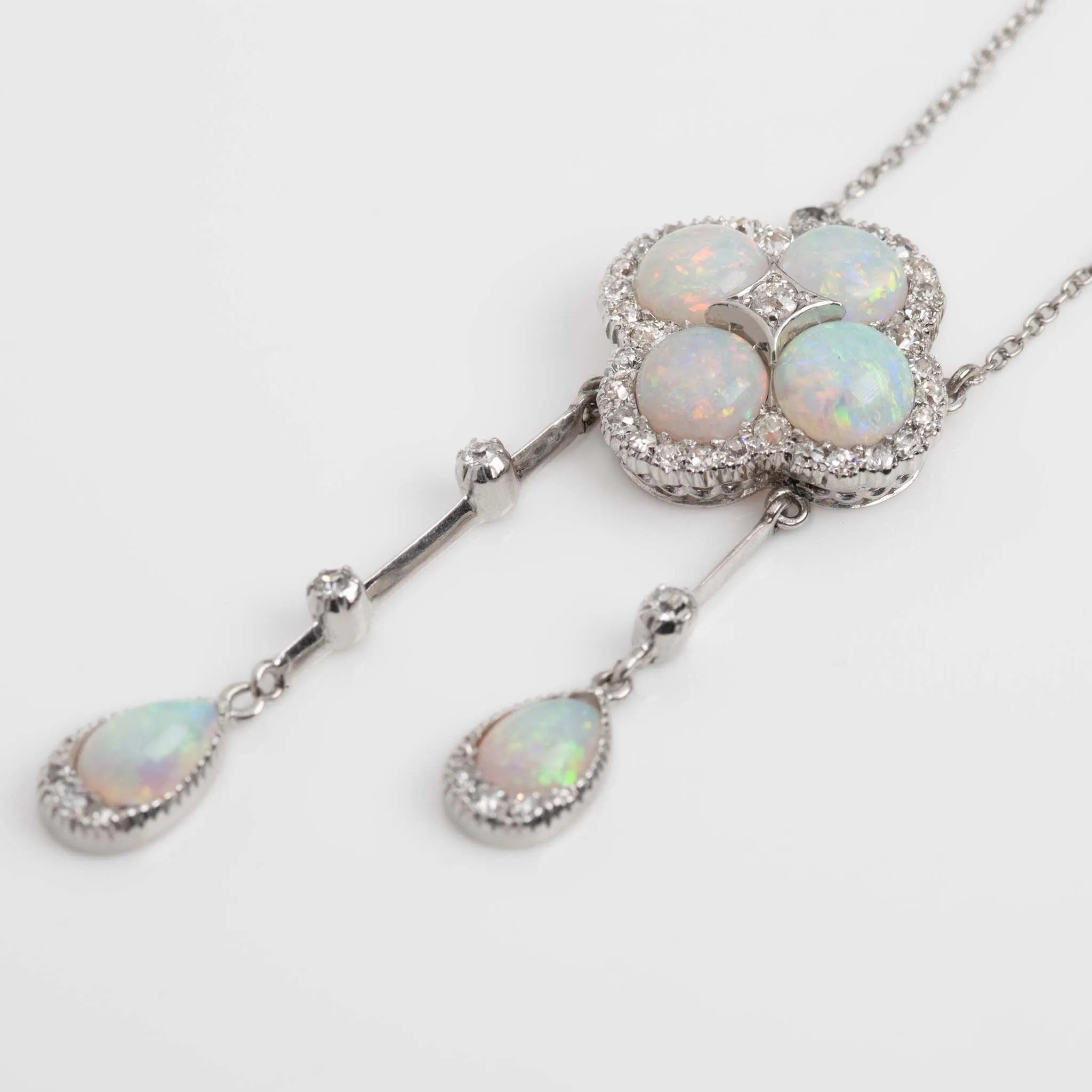 Art Deco 18ct White Gold Opal and Diamond Pendant