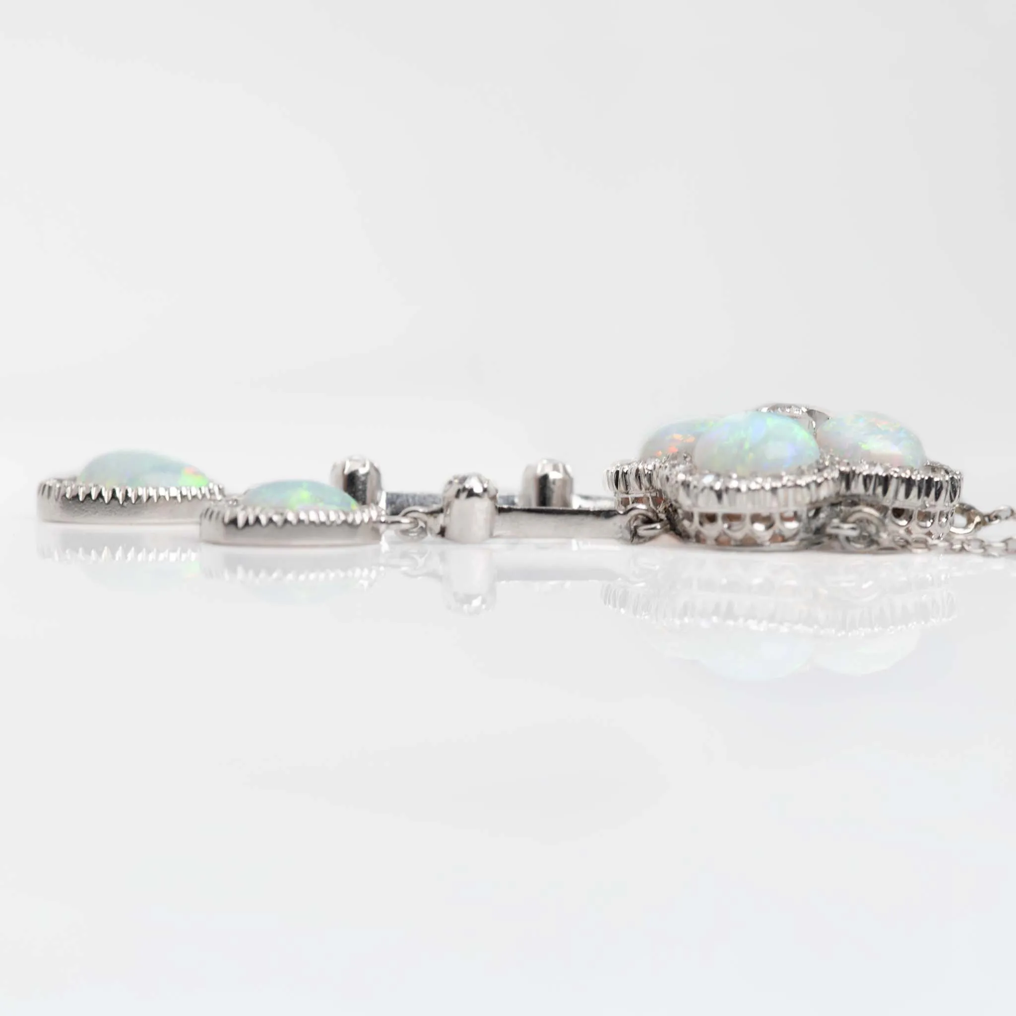 Art Deco 18ct White Gold Opal and Diamond Pendant