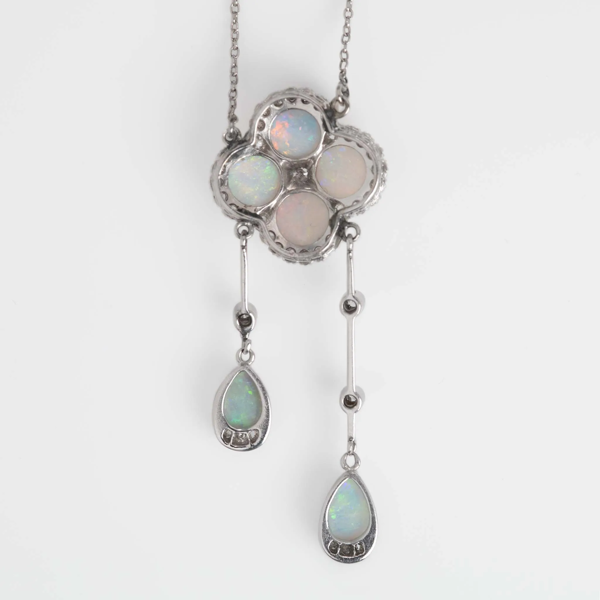 Art Deco 18ct White Gold Opal and Diamond Pendant