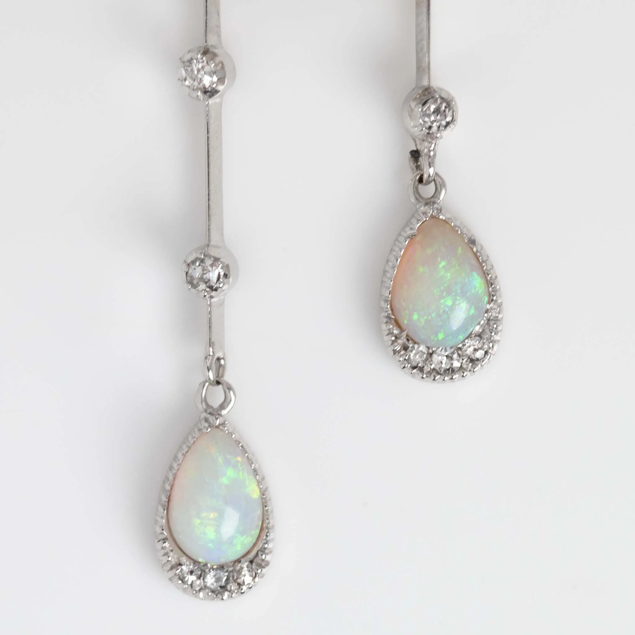Art Deco 18ct White Gold Opal and Diamond Pendant