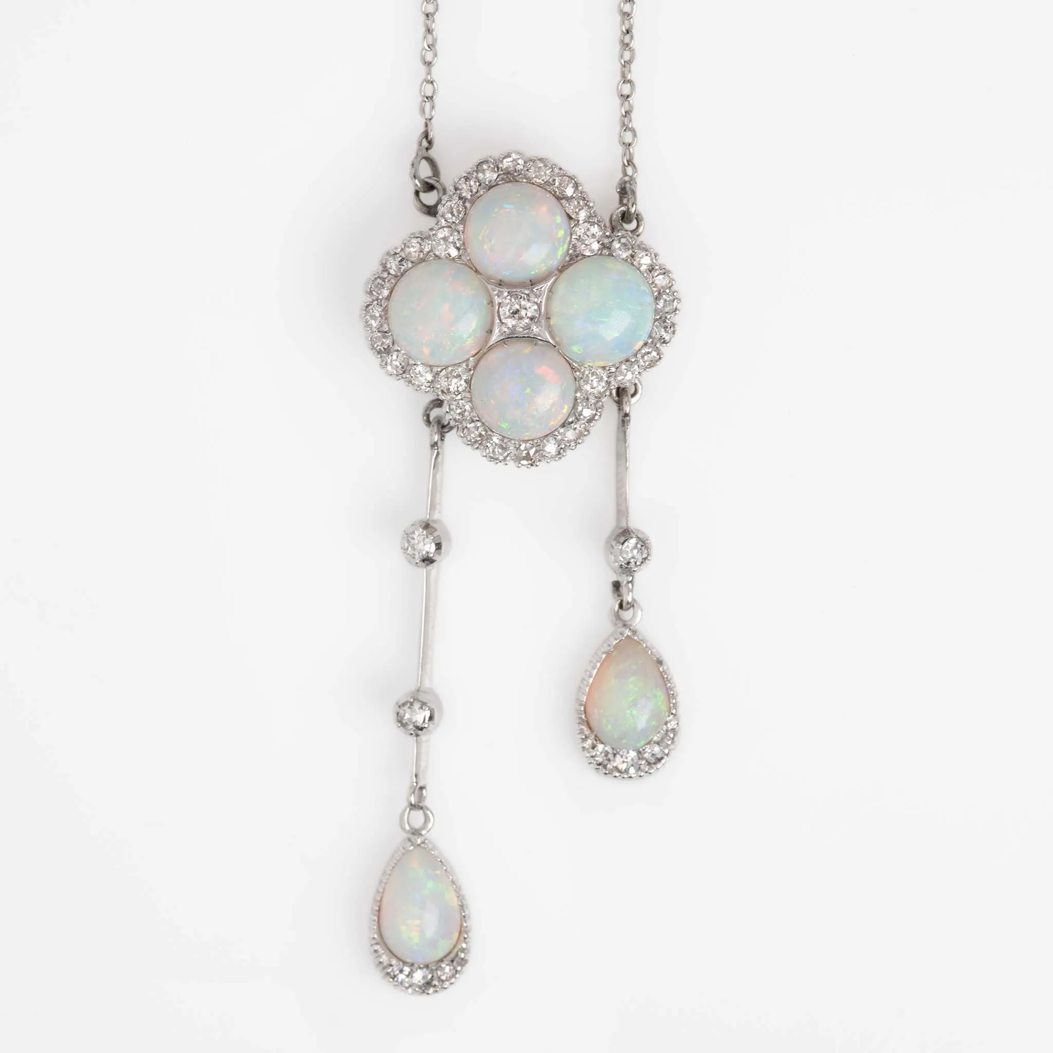 Art Deco 18ct White Gold Opal and Diamond Pendant