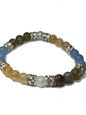 Beach Day: Blue Jade, Citrine, Labradorite & Crystal Quartz Gemstone Beaded Energy Stretch Bracelet