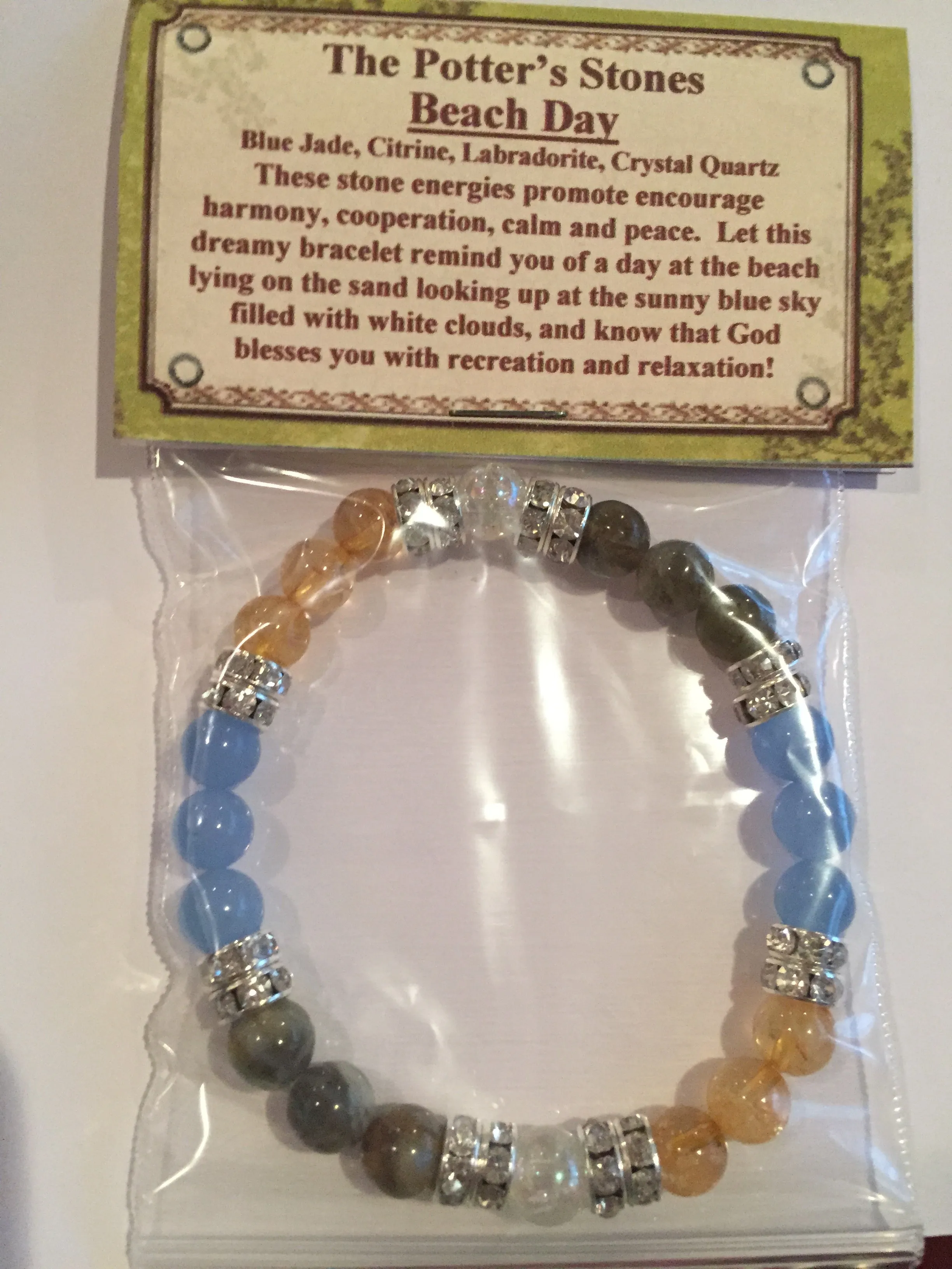 Beach Day: Blue Jade, Citrine, Labradorite & Crystal Quartz Gemstone Beaded Energy Stretch Bracelet