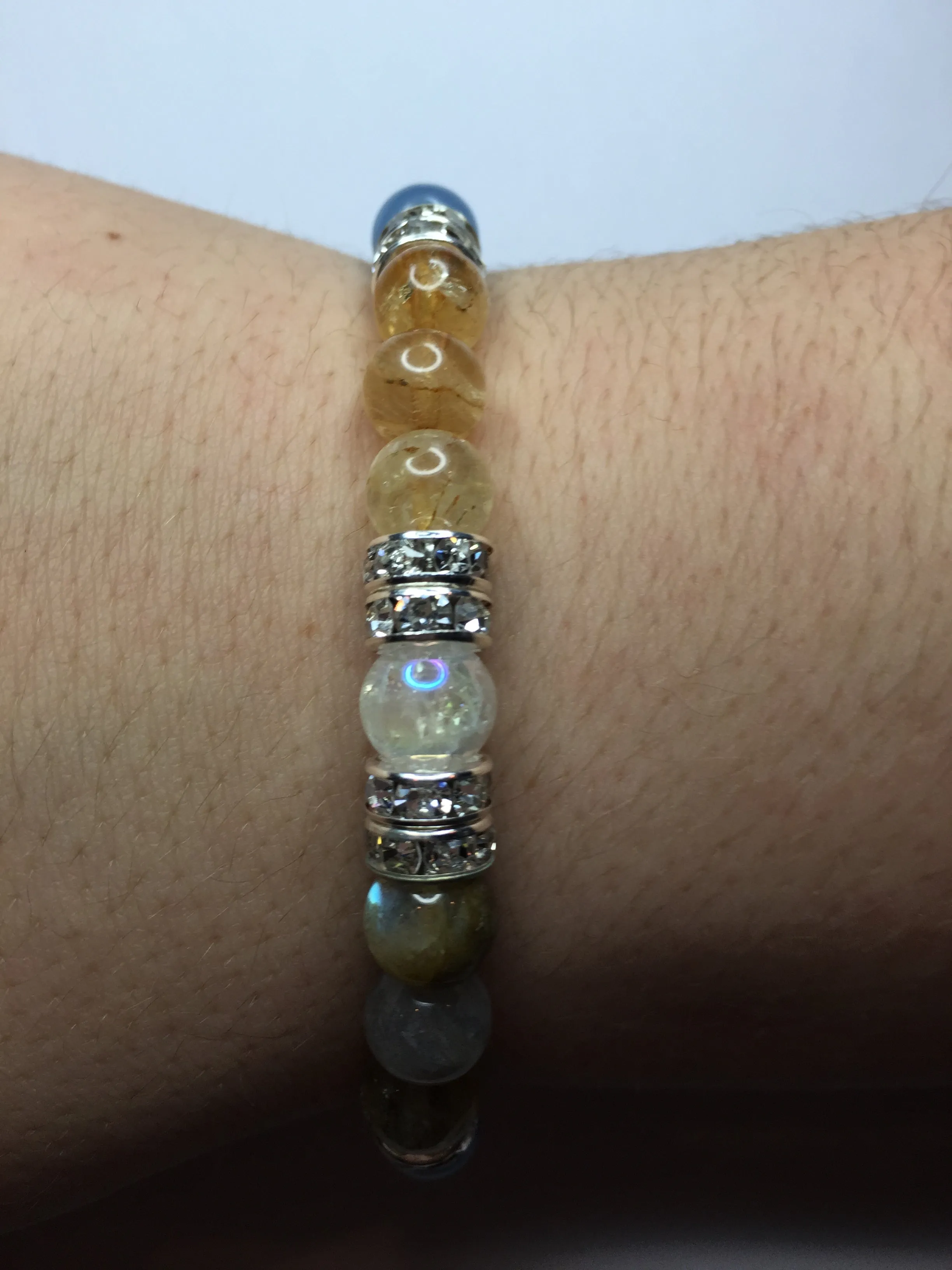 Beach Day: Blue Jade, Citrine, Labradorite & Crystal Quartz Gemstone Beaded Energy Stretch Bracelet