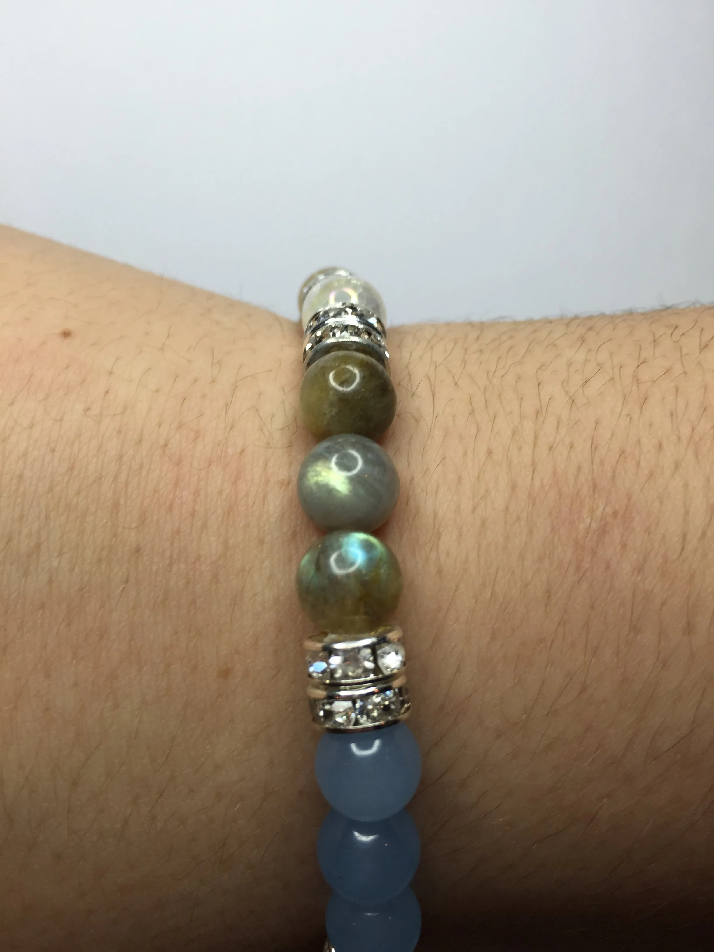 Beach Day: Blue Jade, Citrine, Labradorite & Crystal Quartz Gemstone Beaded Energy Stretch Bracelet
