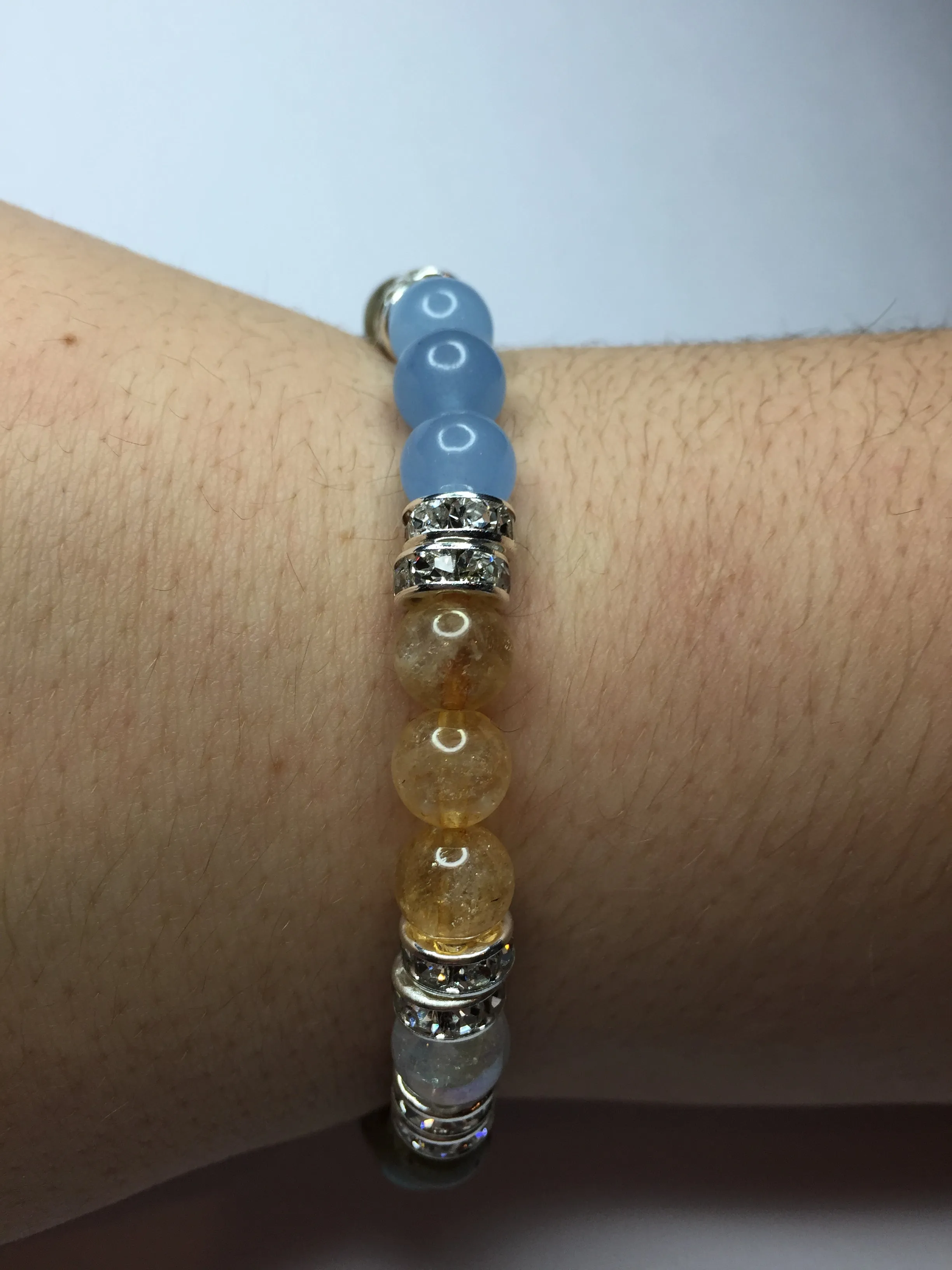 Beach Day: Blue Jade, Citrine, Labradorite & Crystal Quartz Gemstone Beaded Energy Stretch Bracelet
