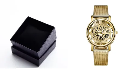Color: NavyNavy Blue, Specifications:  Gold - Watch Box Bracelet Jewelry Gift Packaging Box