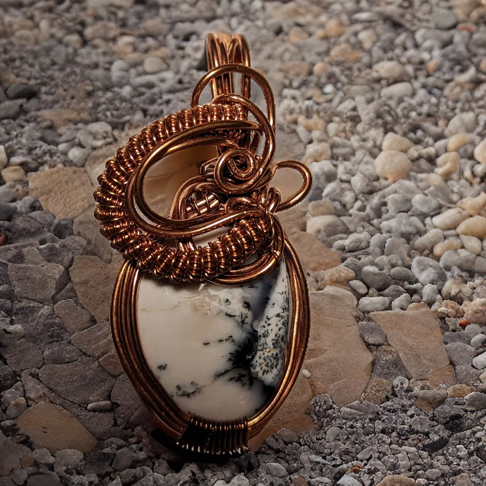 Copper wrapped, Dendrite opal - Necklace