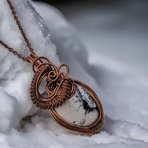 Copper wrapped, Dendrite opal - Necklace