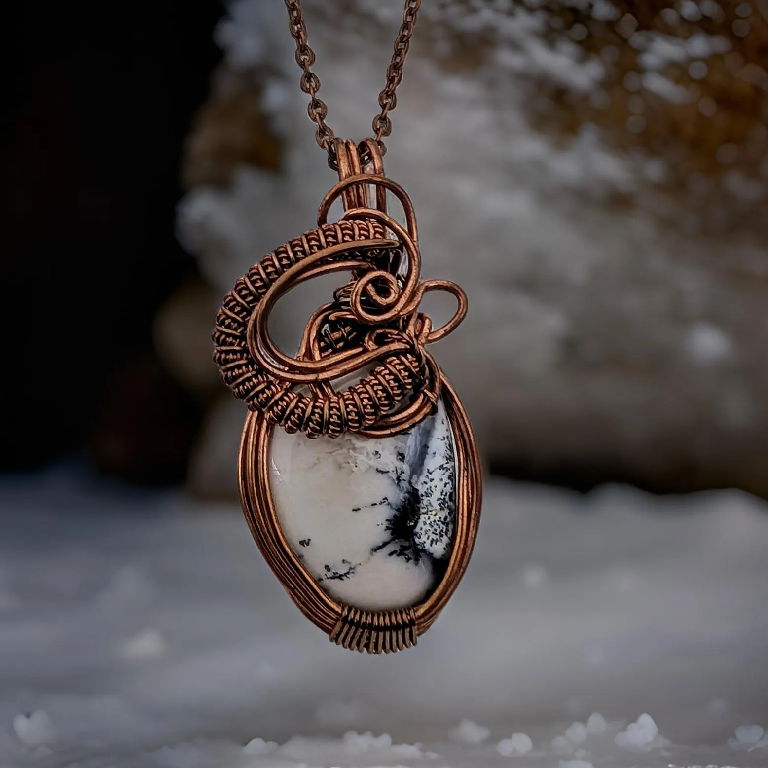 Copper wrapped, Dendrite opal - Necklace