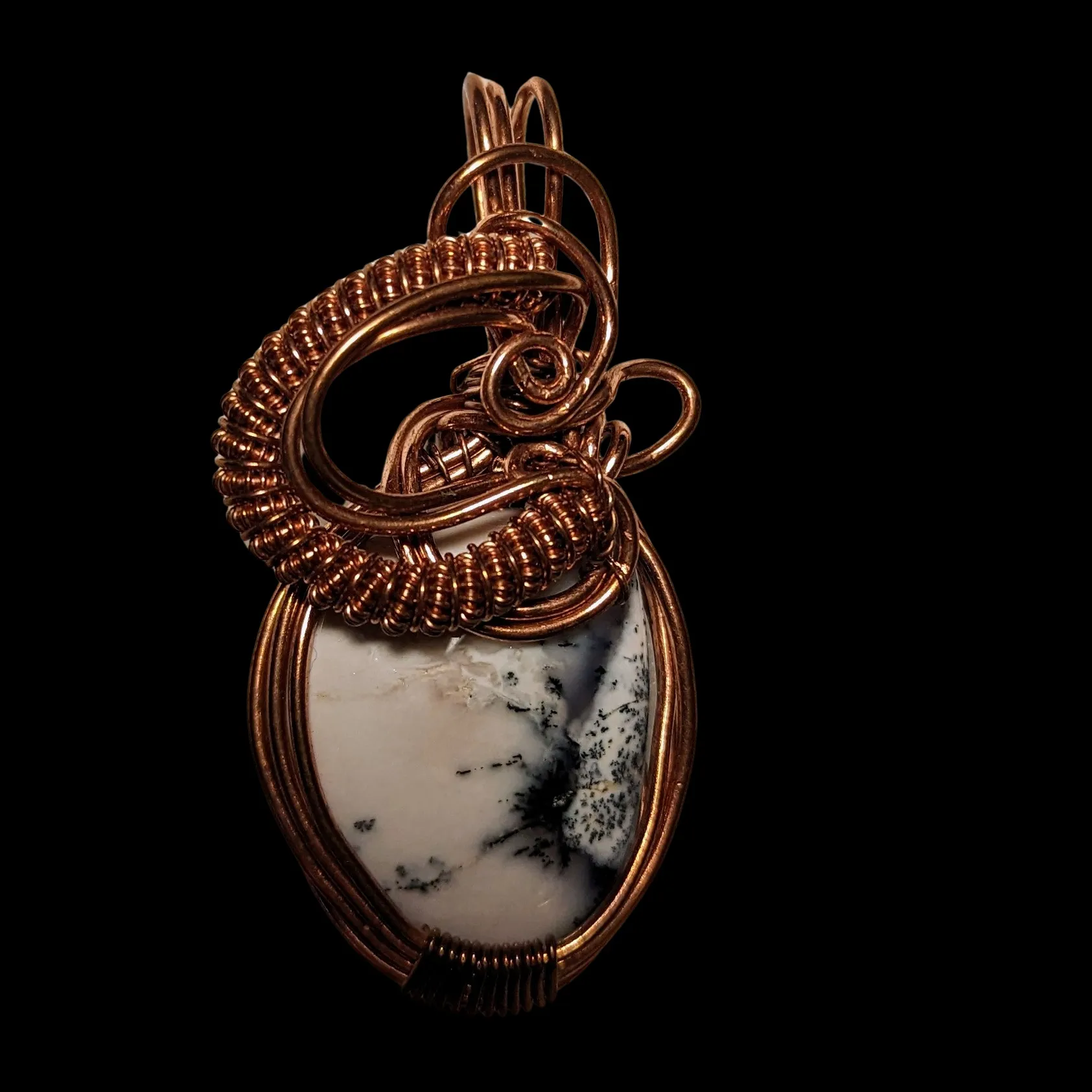 Copper wrapped, Dendrite opal - Necklace