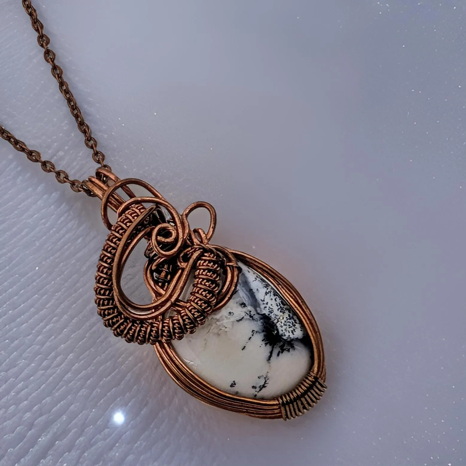 Copper wrapped, Dendrite opal - Necklace