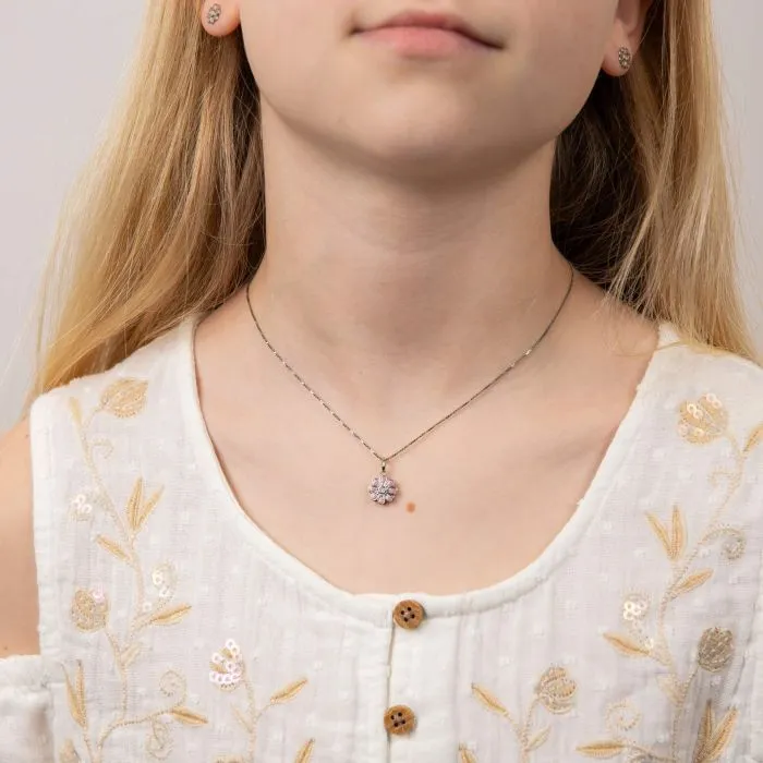 D for Diamond Pink Spinning Flower Necklace
