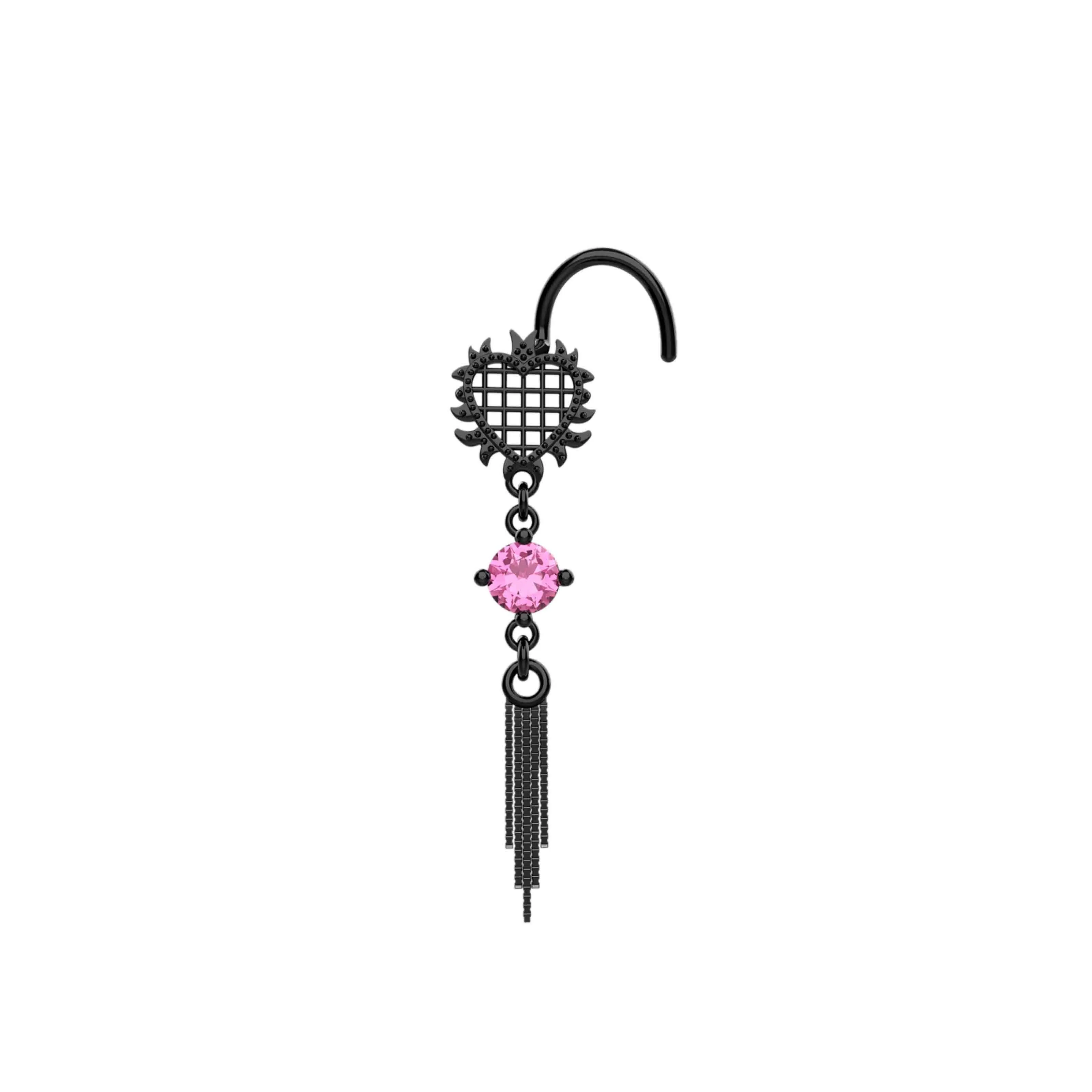 Dangle Chain Nose Stud | Pink Sapphire Nose Ring Jewelry