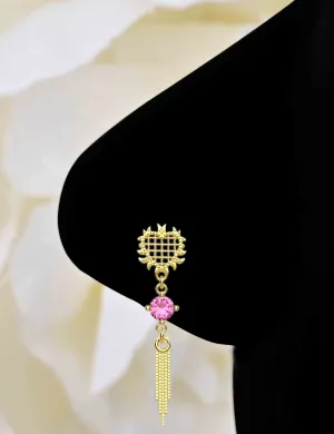 Dangle Chain Nose Stud | Pink Sapphire Nose Ring Jewelry