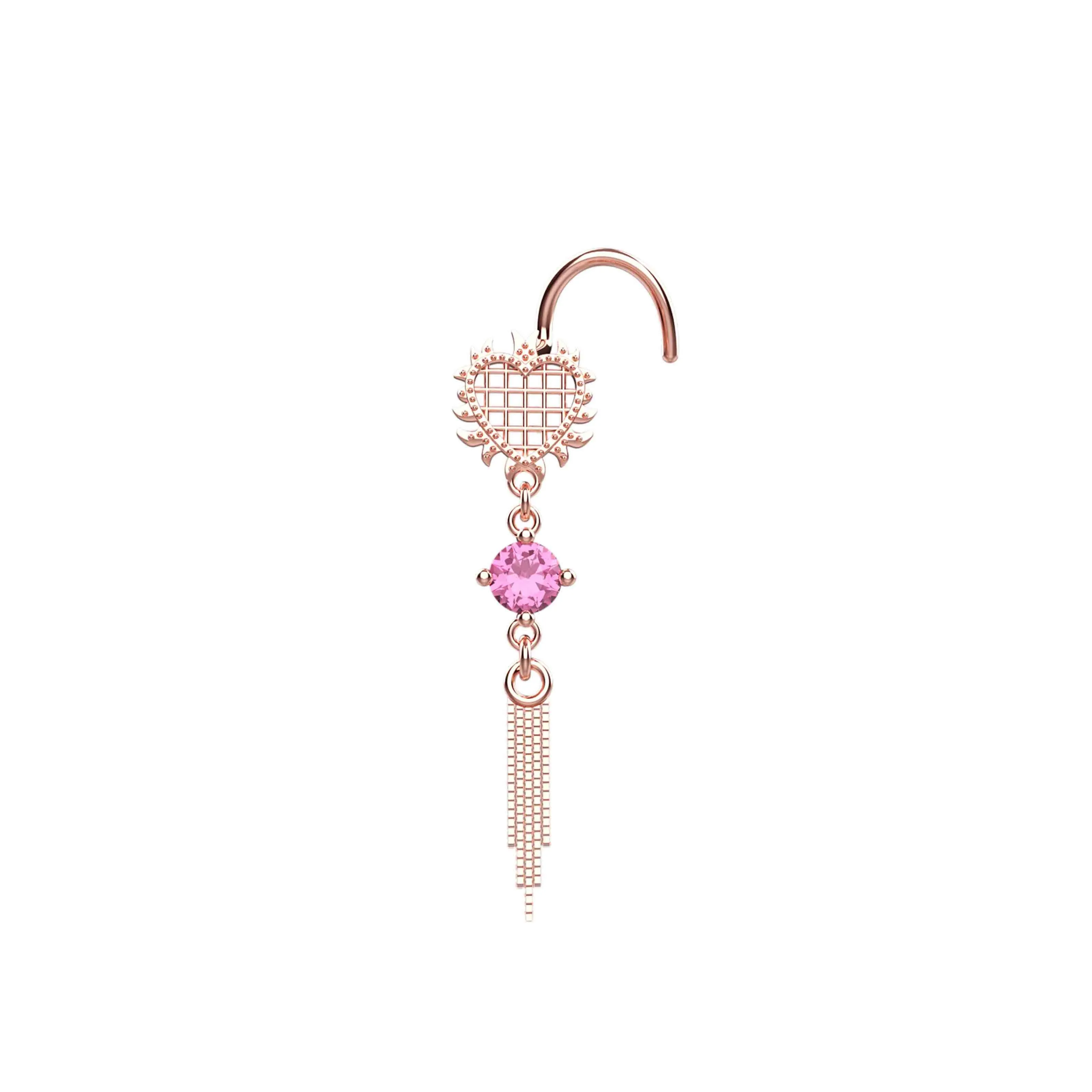 Dangle Chain Nose Stud | Pink Sapphire Nose Ring Jewelry