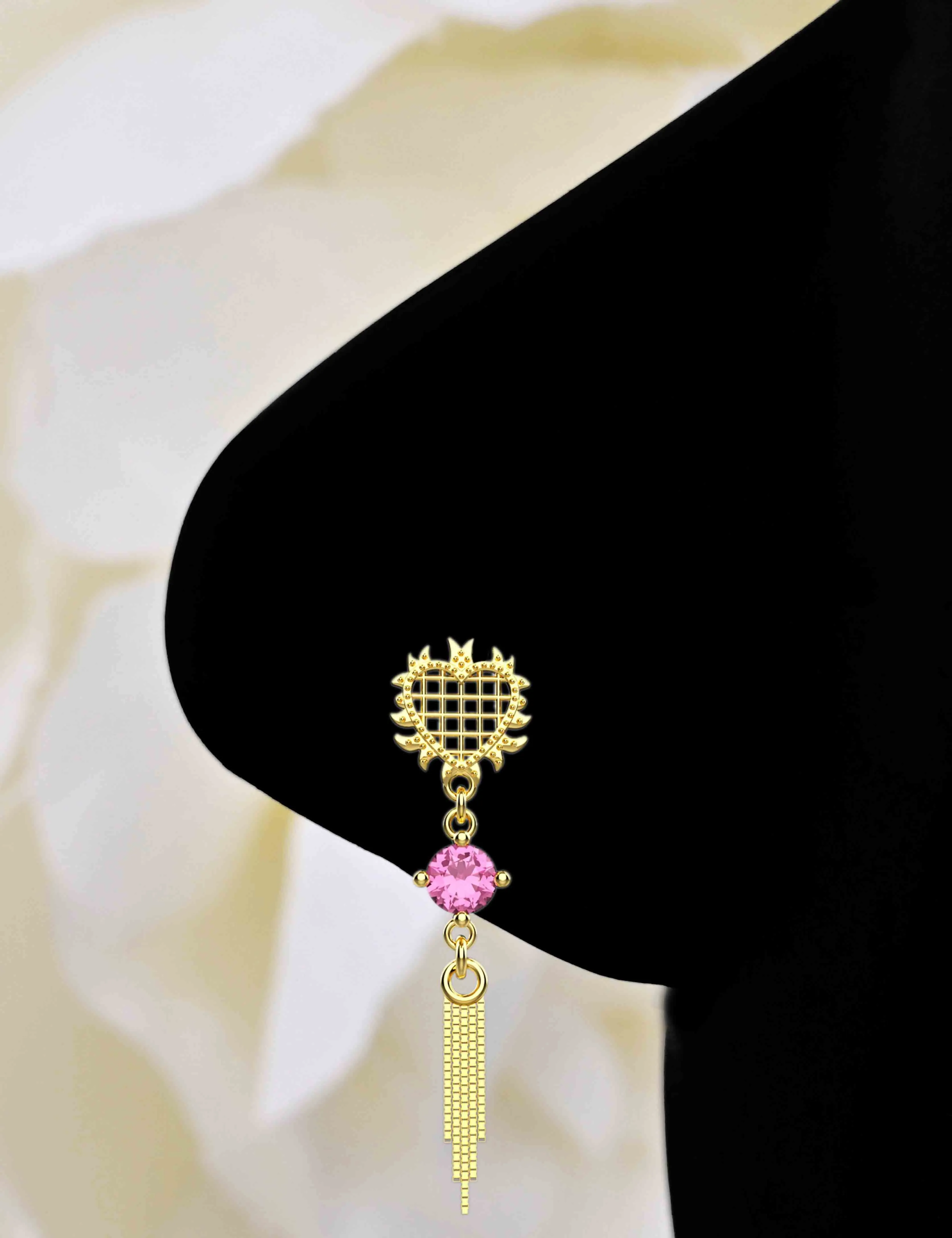 Dangle Chain Nose Stud | Pink Sapphire Nose Ring Jewelry