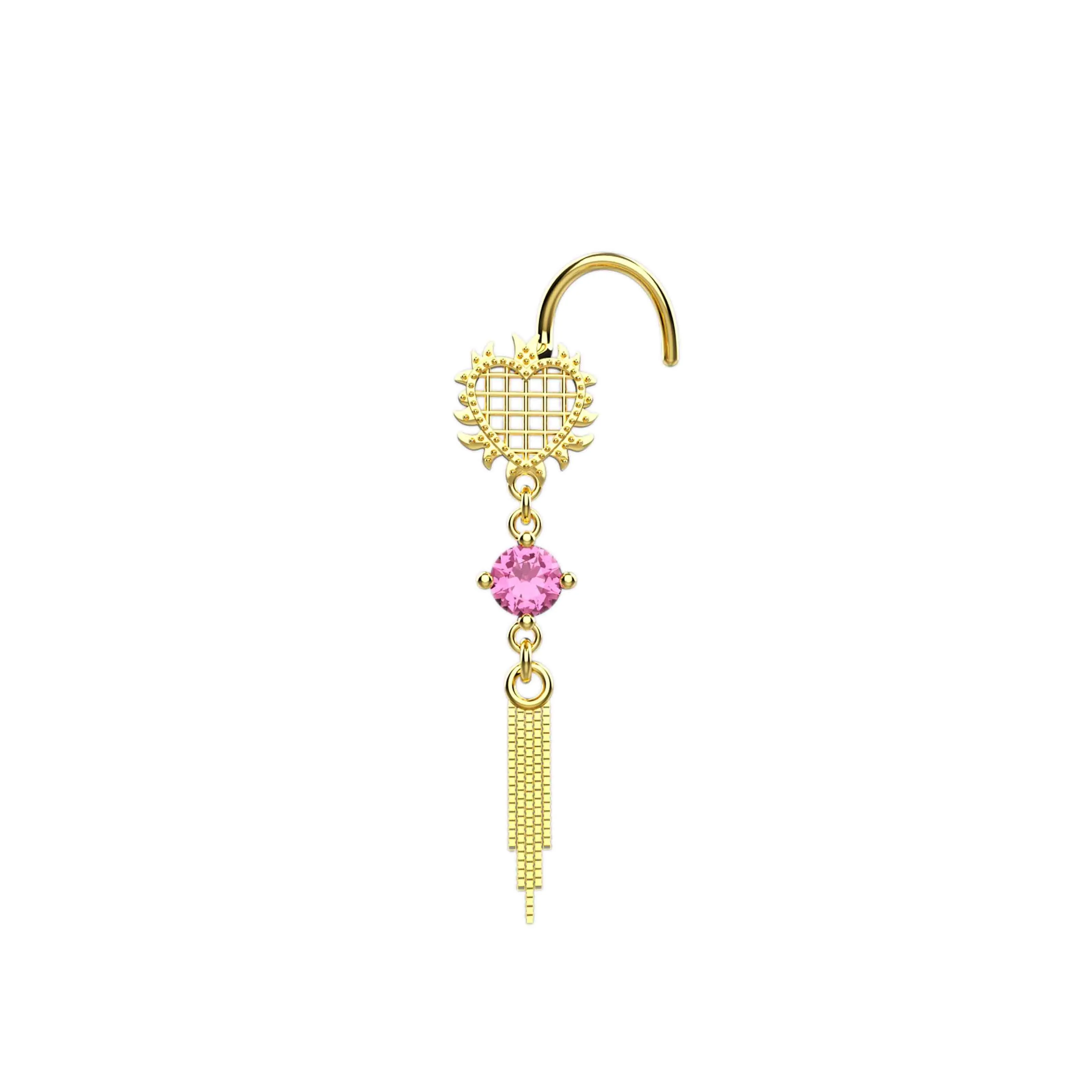 Dangle Chain Nose Stud | Pink Sapphire Nose Ring Jewelry