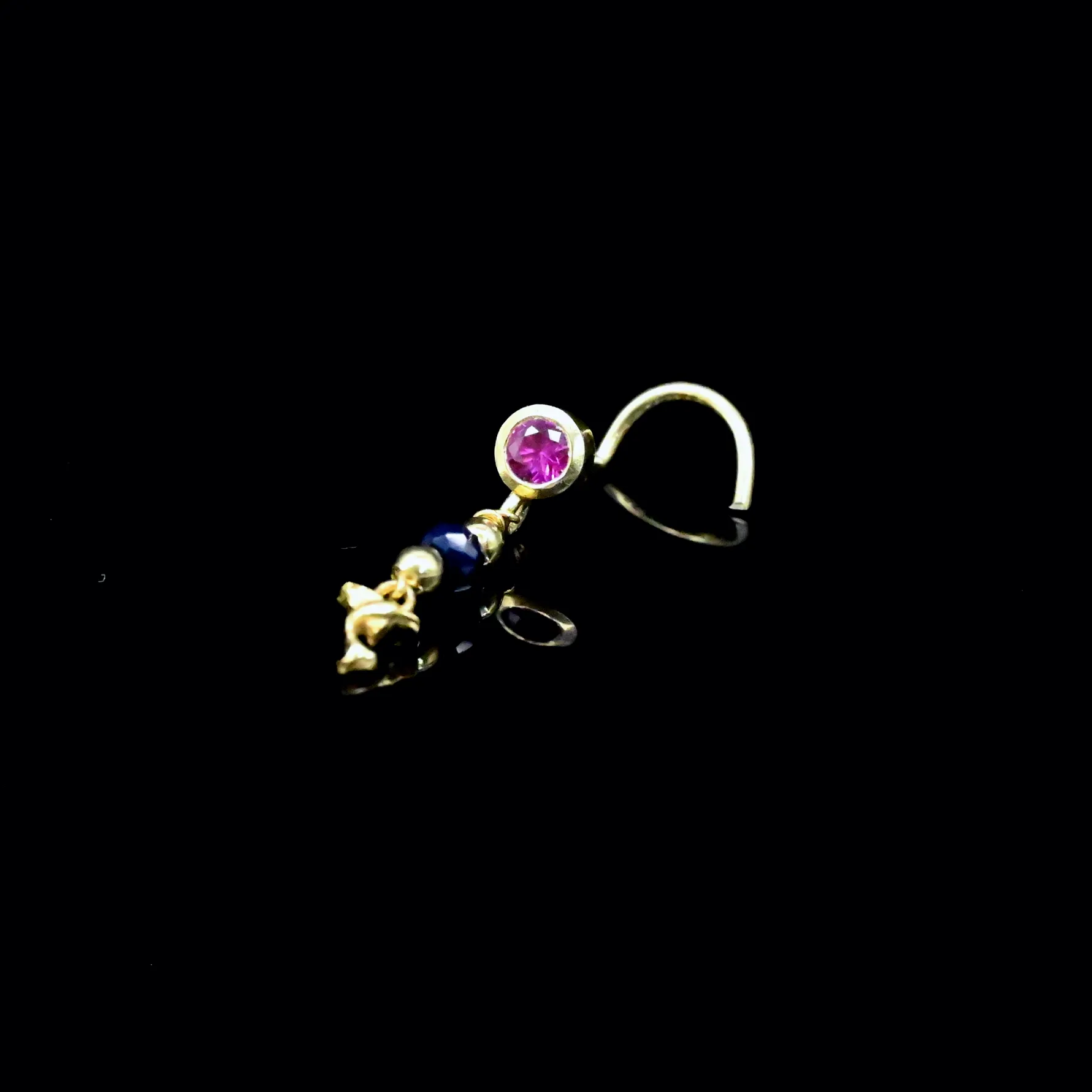 Dangle Fish Nose Stud | Gold Nose Ring with Charm