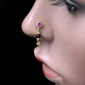 Dangle Fish Nose Stud | Gold Nose Ring with Charm