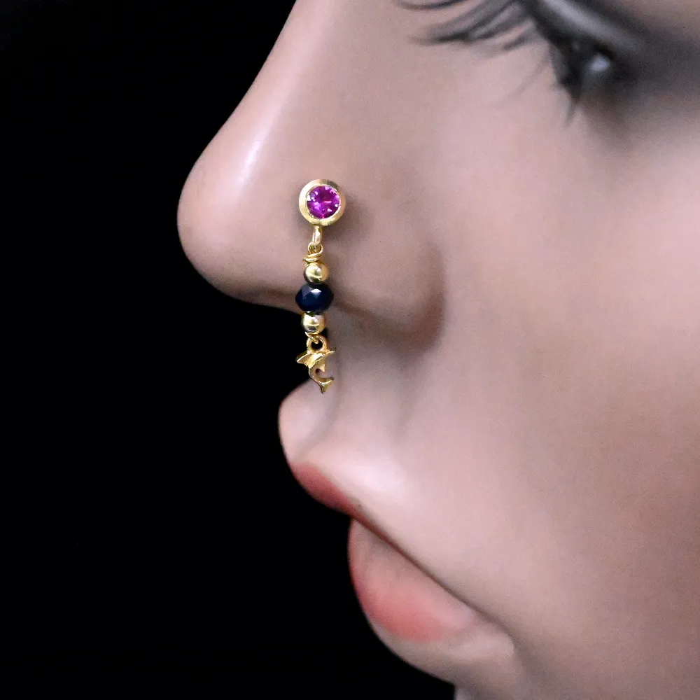 Dangle Fish Nose Stud | Gold Nose Ring with Charm