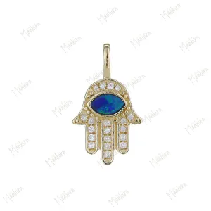 Diamond & Opal Hamsa Charm 12.5x10.50mm