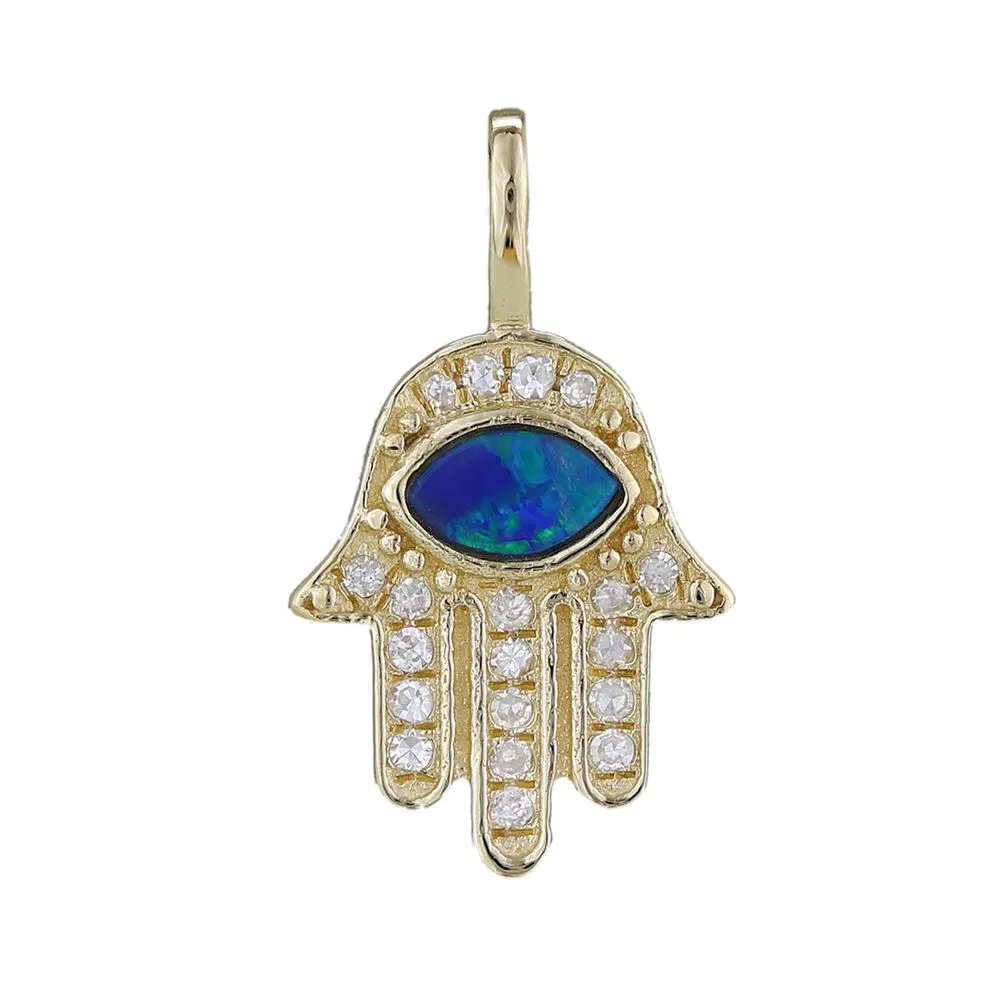 Diamond & Opal Hamsa Charm 12.5x10.50mm
