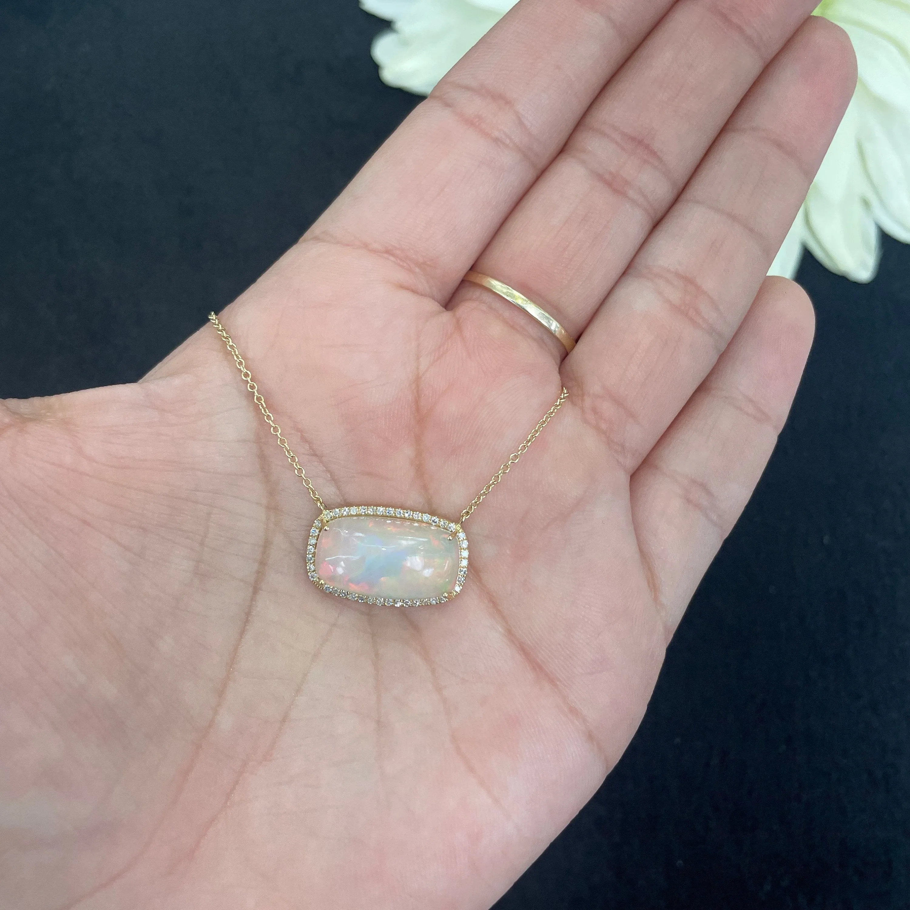 Diamond & Opal Pendant Necklace