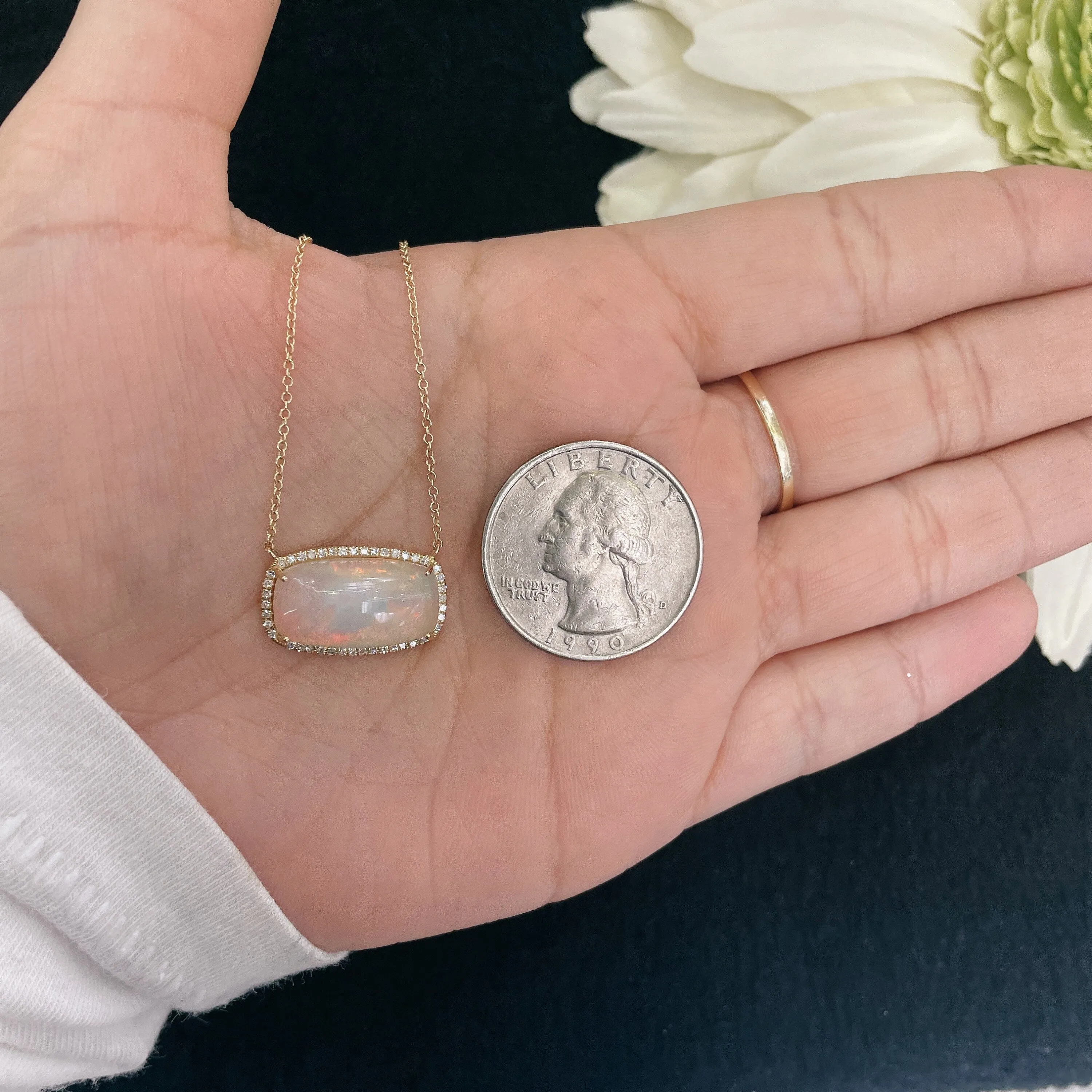 Diamond & Opal Pendant Necklace