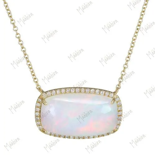 Diamond & Opal Pendant Necklace