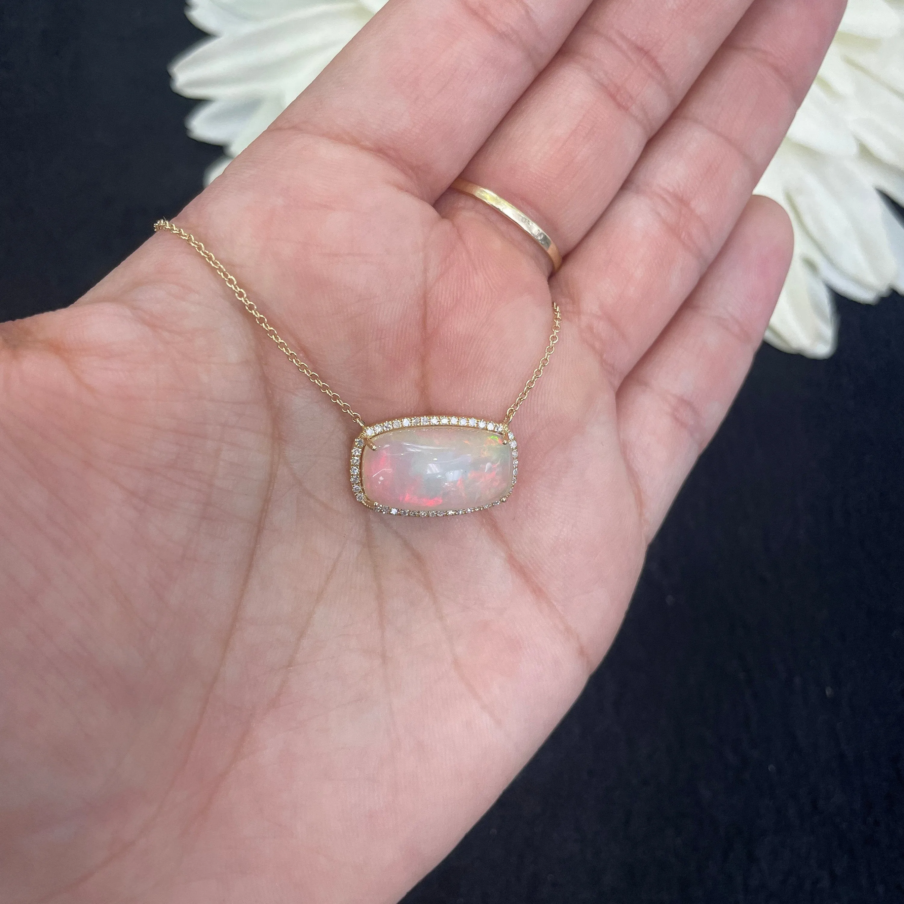 Diamond & Opal Pendant Necklace