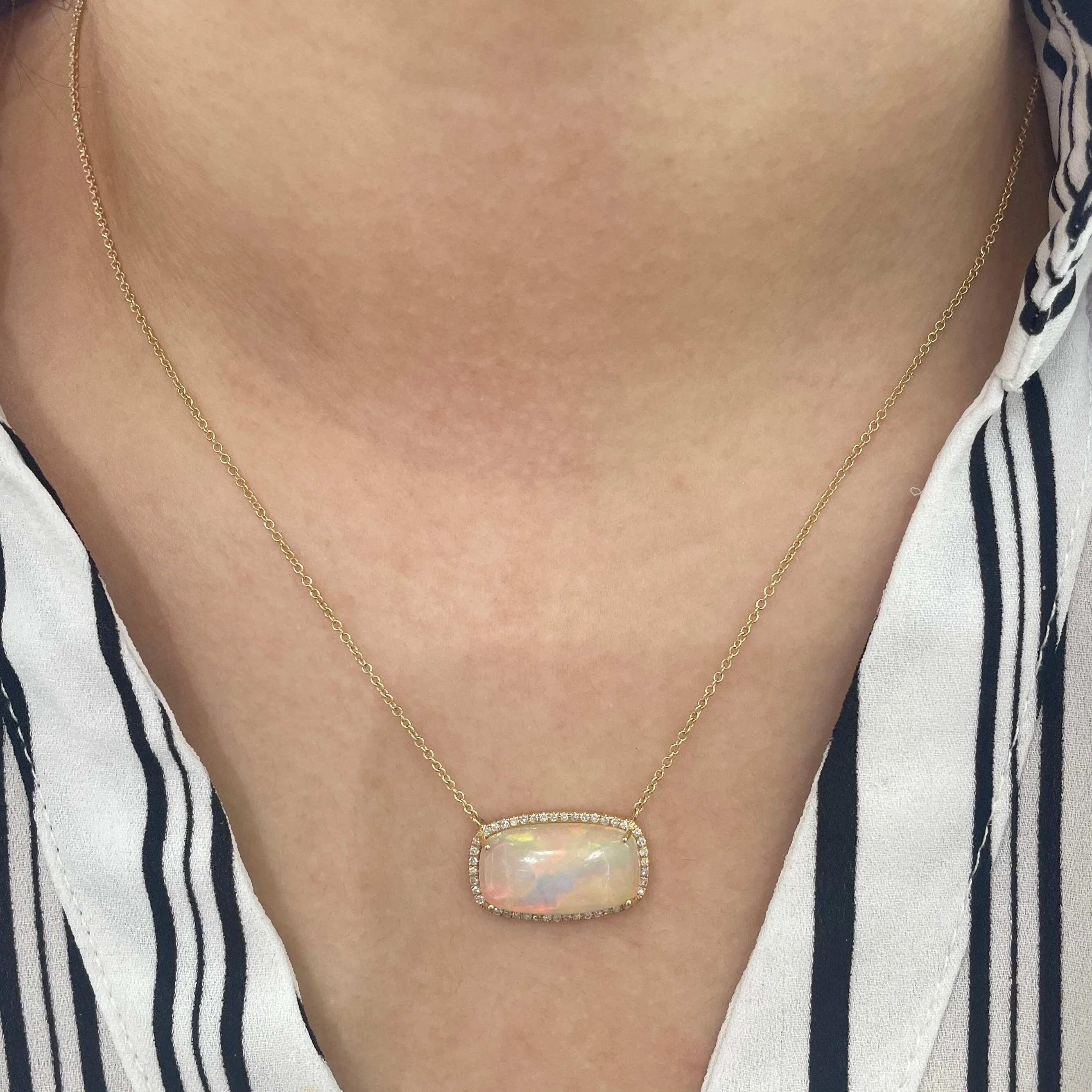 Diamond & Opal Pendant Necklace