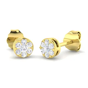Diamond Cluster Stud Earrings - Yellow Gold
