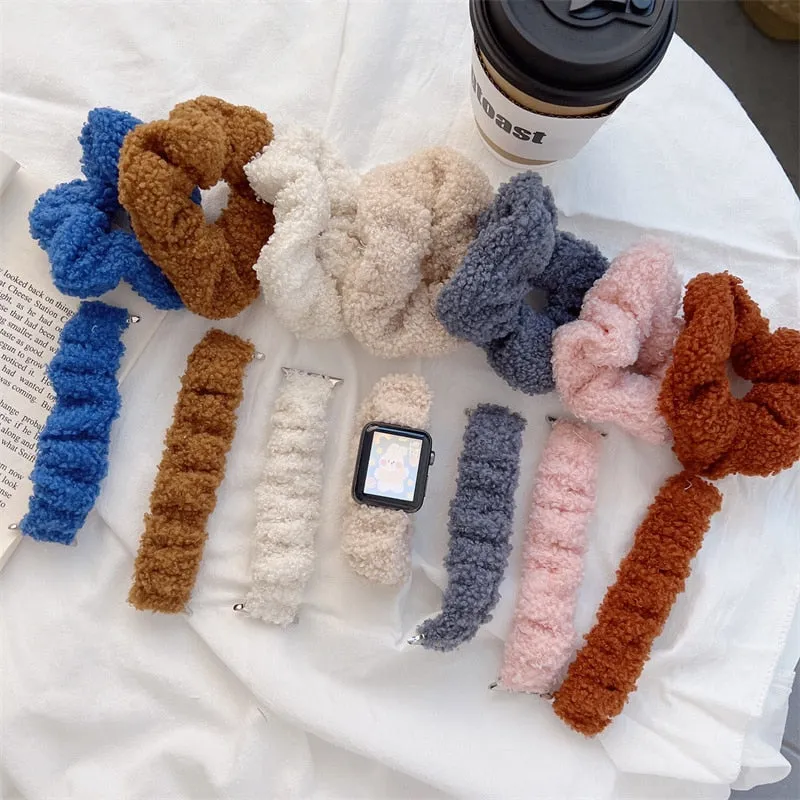 Elastic Strap Series 7 6 5 4 Hair Cute Plush Bracelet Correa iWatch