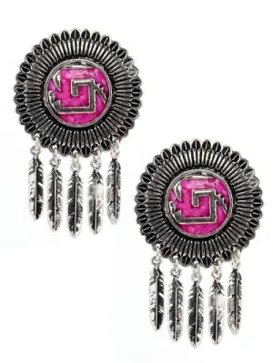 Fashion Pink Earrings, Vintage Aztec Shield Pink Silver Tone Womens Earring Set